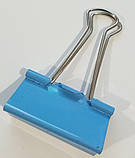 Затискач для паперу 41 мм (1 шт) / біндер металевий кольоровий / голубий, фото 2