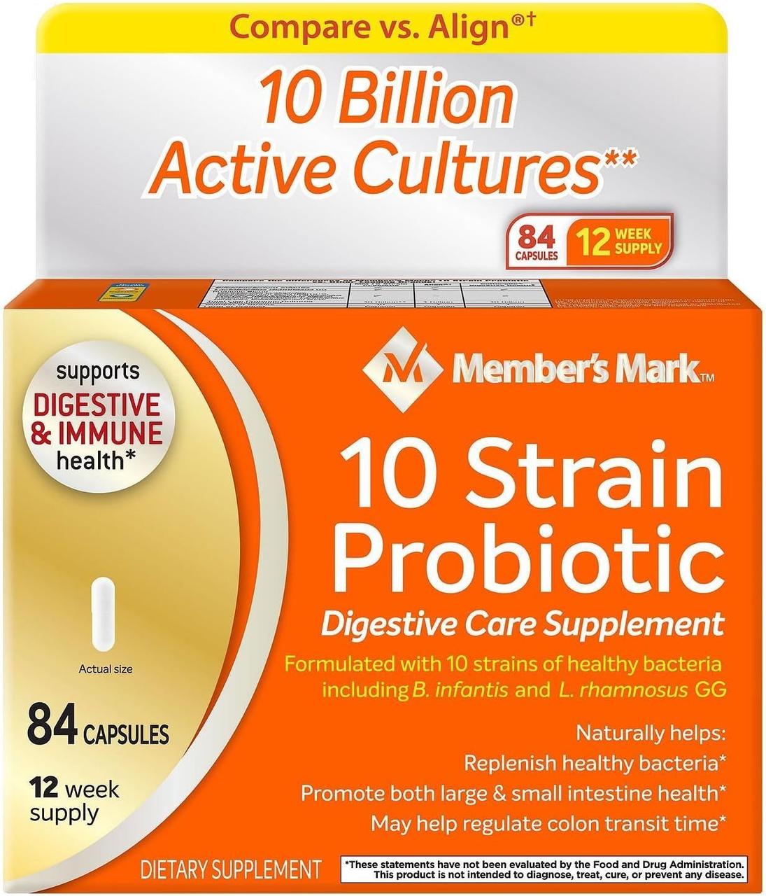 Суміш пробіотиків, здоров'я травної системи та імунітету Member's Mark 10 Strain Probiotic Digestive