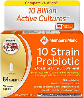 Суміш пробіотиків, здоров'я травної системи та імунітету Member's Mark 10 Strain Probiotic Digestive