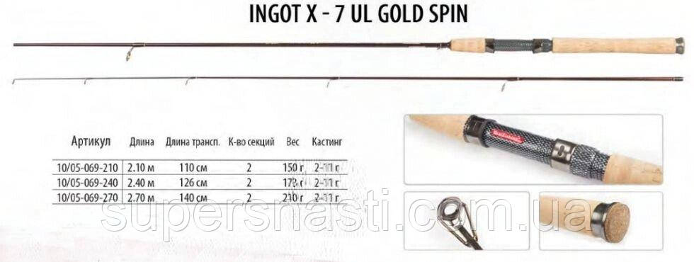 Спиннинг Bratfishing Ingot X-7 UL Gold Spin 2,1m (2-11g) - фото 1 - id-p96603868