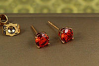Серьги гвоздики Xuping Jewelry с красным камнем на четыре крепления 6 мм золотистые