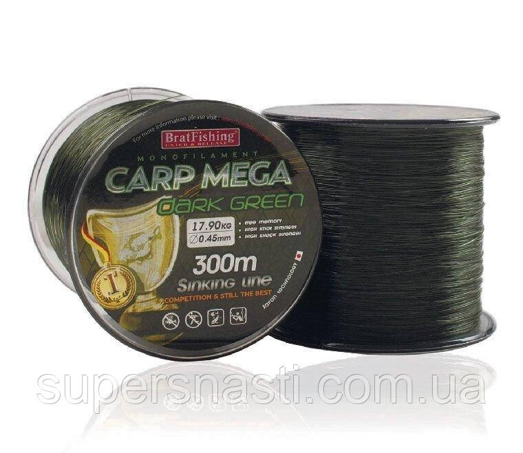 Леска BratFishing Carp Mega Dark Green 300м 0,25мм - фото 1 - id-p96603480