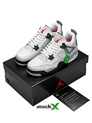 Чоловічі кросівки Nike Air Jordan 4 Retro White Cement (Білі) Взуття Найк Аір Джордан 4 Ретро Цемент високі шкіра
