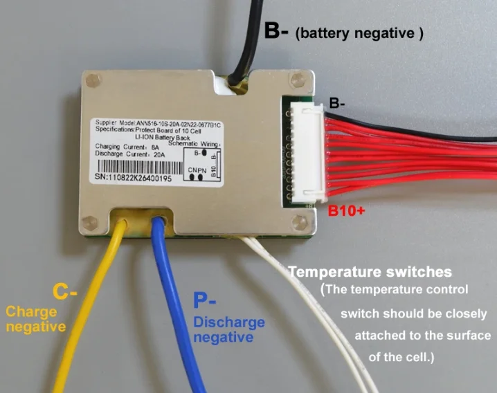 Плата захисту BMS 10S 20A 36V (42V) з захистом і балансуванням Li-ion 18650 (Контролер заряду/розряджання) E-bike
