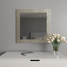 Дзеркало срібне в передпокій 96х96 навісне стильне, квадратне дзеркало в передпокій з патиною для офісу