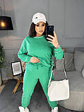 Зелений жіночий спортивний костюм із двонитки з зовнішніми швами батал, фото 4