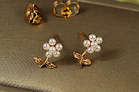 Серьги гвоздики Xuping Jewelry цветочек из жемчужинок 10 мм золотистые