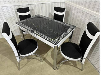 Обідній комплект. Скляний розсувний стіл І 6 Стільців Туреччина з 3 d ефектом.