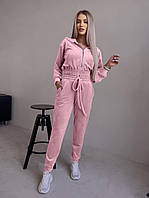 Женский костюм черный велюровый с капюшоном S, M, L | Женский велюровый спортивный костюм рожевий, S