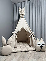 Вігвам Совенятко на бежевом БОНБОН Повний комплект, вігвам для дітей, дитячий вігвам, вігвам для дівчинки, вігвам для хлопчика