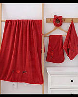 Женский набор для душа, сауны и бани 4 предмета (2 полотенца + чалма на голову + повязка) Красный