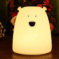 Силиконовый сенсорный 3 D ночник светильник LED Медвежонок Белый