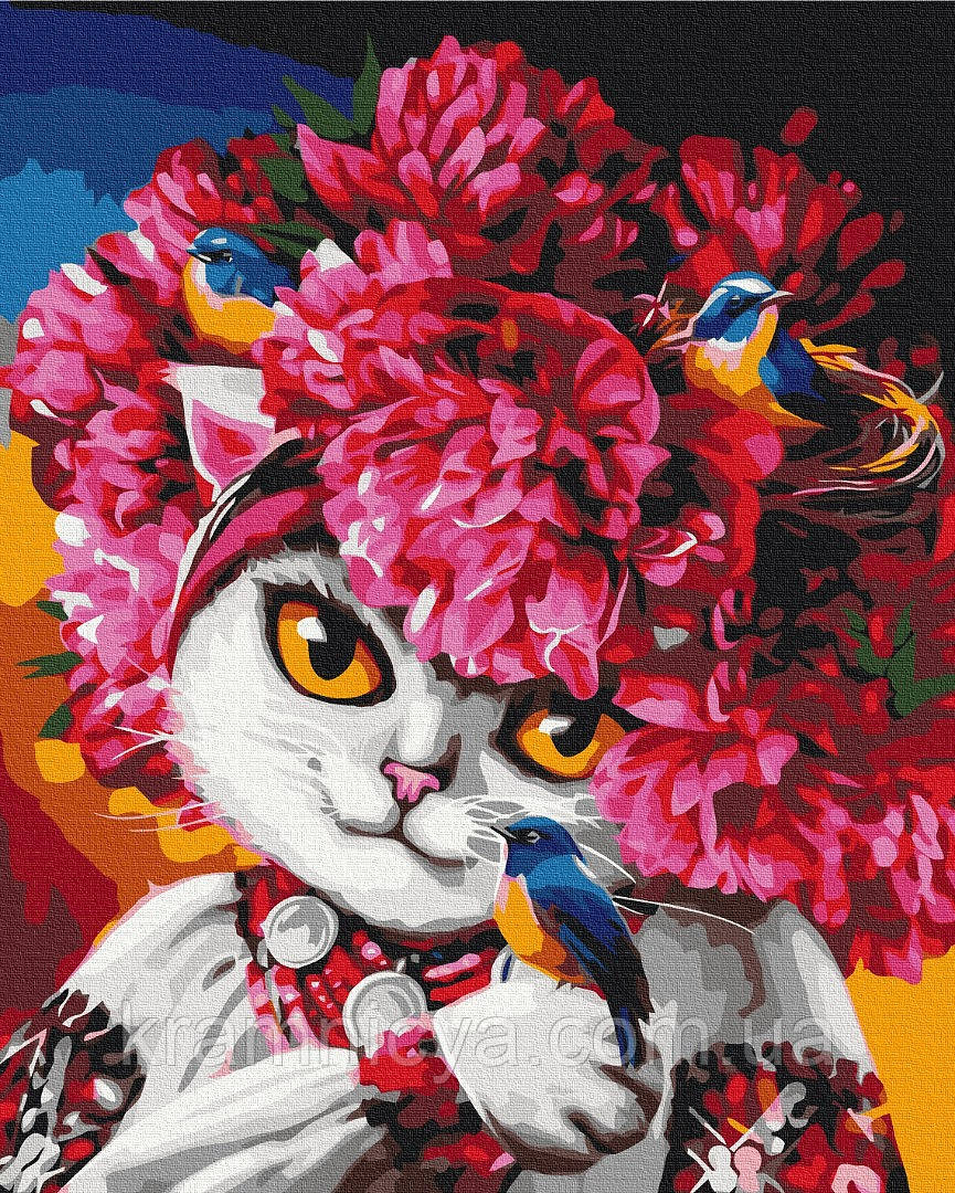 Картина за номерами Квітуча киця, 40х50 Brushme (BS53223)