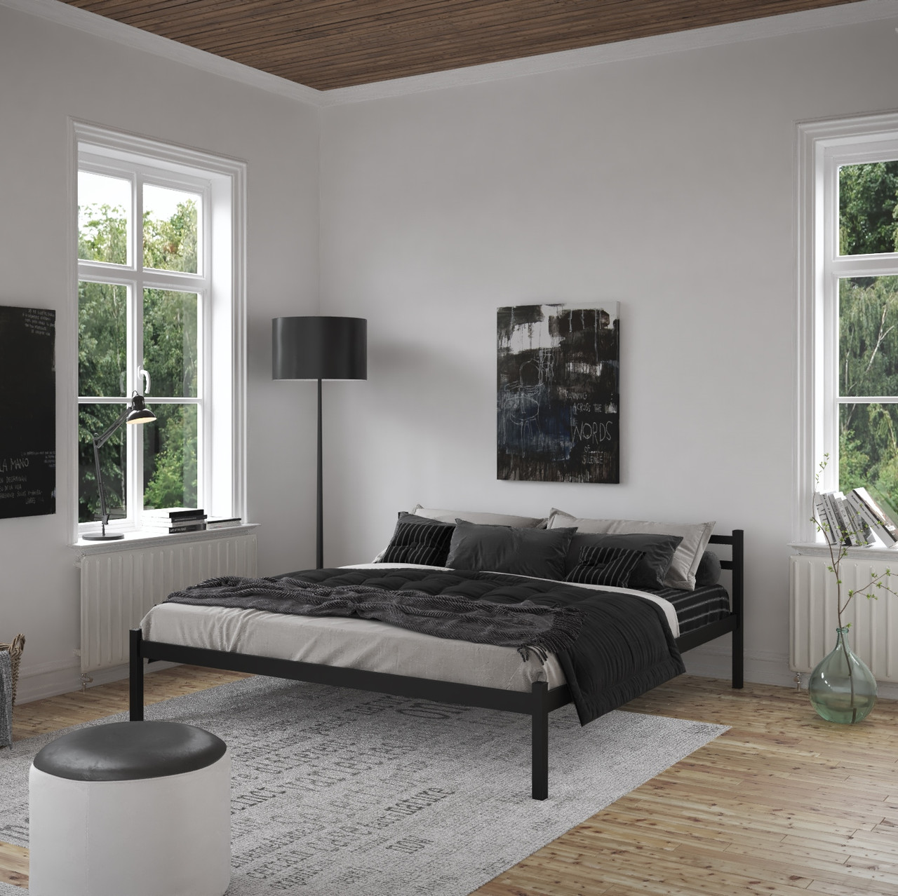 Металеве ліжко двоспальне півтораспальне в стилі Loft з узголів'ям без винози Лідс Тенеро, фото 1