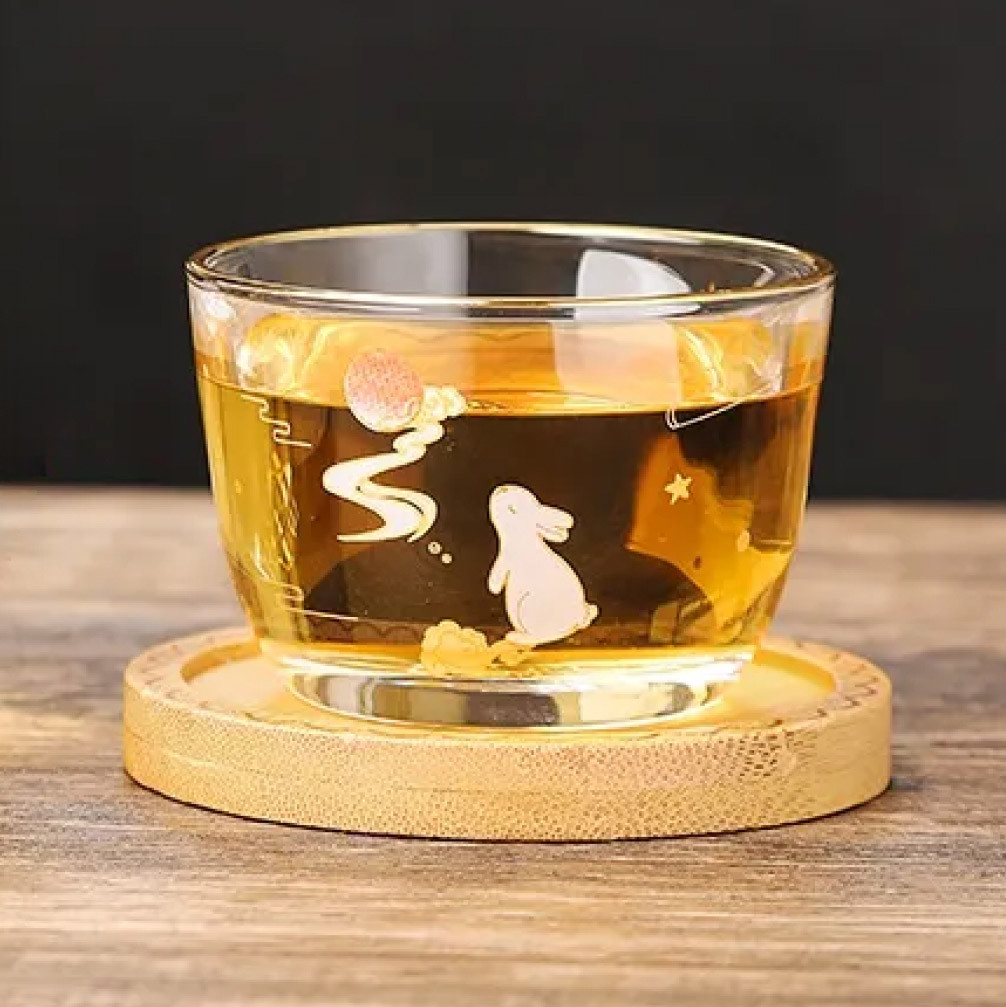 Чашка для чаю з дерев'яною підставкою "Повний місяць", ручна робота, 100мл, фото 1