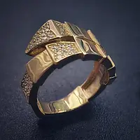 Кольцо женское ЗМЕЙКА из желтого золота с фианитами