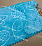 Набір килимків із мікрофібри у ванну та туалет "Хамелеон", 80х50 см і 40х50 см., блакитний морські мушлі, фото 2