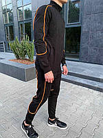 Мужской спортивный костюм Мужской черный спортивный костюм с оранжевыми полосками штаны + олимпийка, Турция