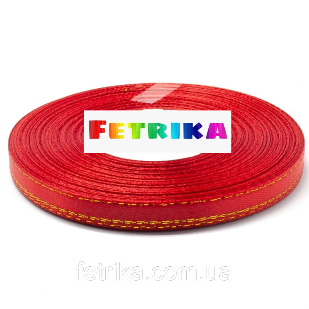 Стрічка атласна червона з золотим люрексом 0,6 см, фото 1