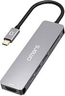 Концентратор Omars 6в1, адаптер USB-C - HDMI 4K, 100 Вт, читання карт SD, Micro SD, 2 порти USB 3.0
