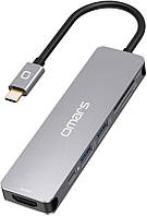 Концентратор Omars 6в1, адаптер USB-C HDMI 4K, 100 Вт, чтение карт SD, Micro SD, 2 порта USB 3.0