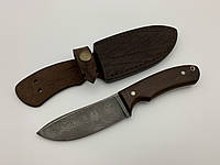 Нож ручной работы для охоты и рыбалки туристический «Скиннер» из дамасской стали с кожаными ножнами нескладной