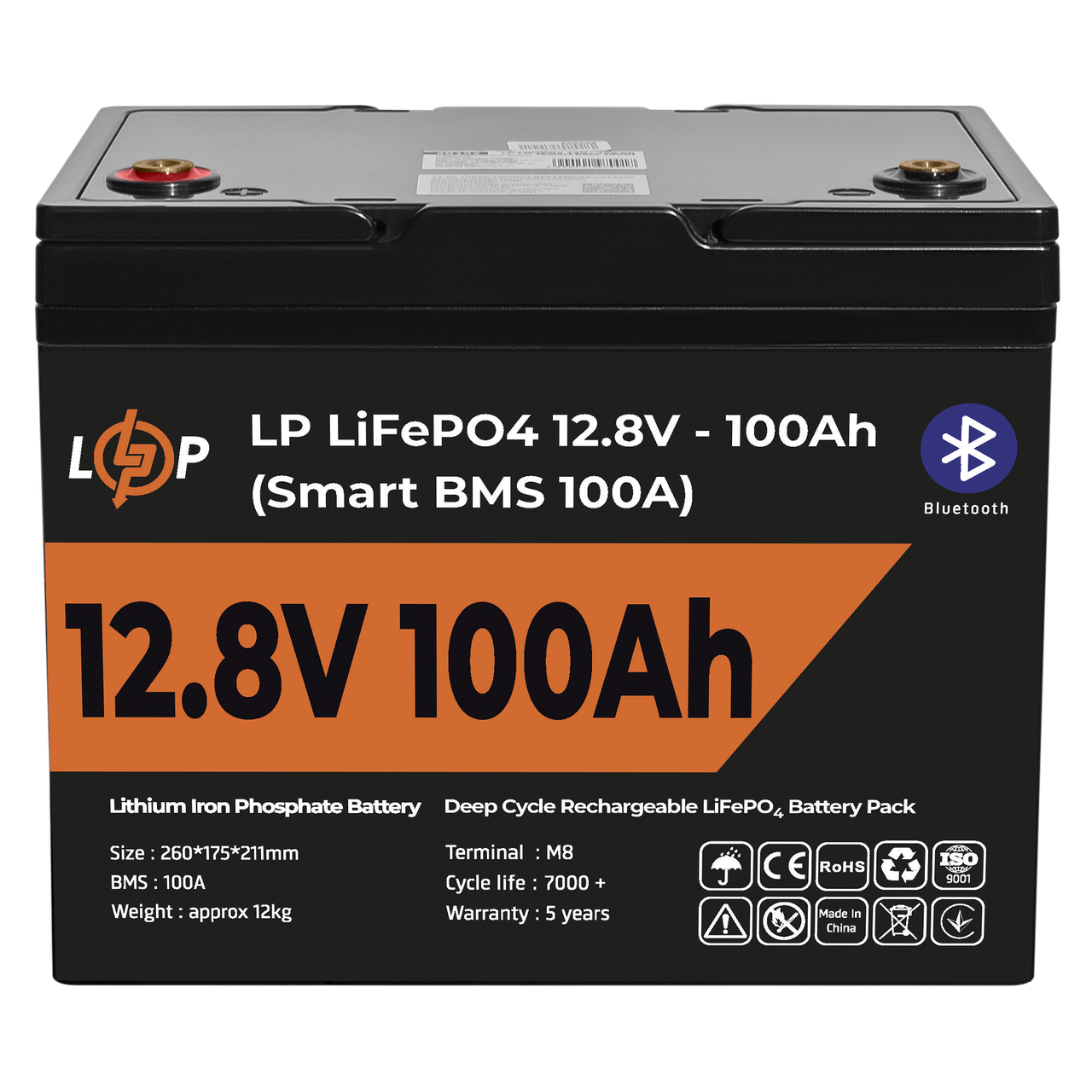 Аккумулятор LP LiFePO4 12V (12,8V) - 100 Ah (1280Wh) (Smart BMS 100А) с BT пластик для ИБП SL-1 - фото 1 - id-p1913976949