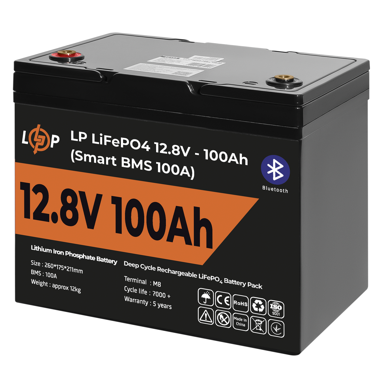 Аккумулятор LP LiFePO4 12V (12,8V) - 100 Ah (1280Wh) (Smart BMS 100А) с BT пластик для ИБП SL-1 - фото 3 - id-p1913976949
