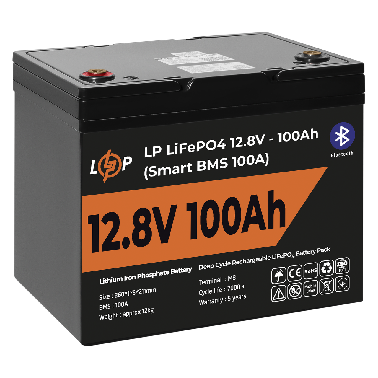 Аккумулятор LP LiFePO4 12V (12,8V) - 100 Ah (1280Wh) (Smart BMS 100А) с BT пластик для ИБП SL-1 - фото 4 - id-p1913976949