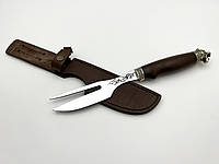 Нож-вилка ручной работы для барбекю «Тигр», 2 в 1 с кожаными ножнами