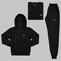 Мужской спортивный костюм Nike 3в1 весенний осенний Кофта + Штаны + Футболка черный топ качество