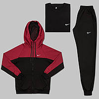 Мужской спортивный костюм Nike 3в1 весенний осенний Кофта + Штаны + Футболка красный премиум