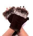 Рукавиці жіночі Рукавиці Мех кролика Коричневі, фото 2