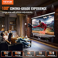 VEVOR Проекционный экран 254 см HD 4K Открытый Крытый Ручной Проекционный Экран Быстрый Складной Портативный