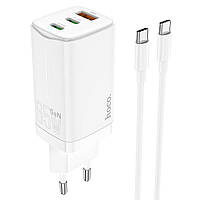 Мережевий зарядний пристрій HOCO N16 Scenery 65W three-port(2C1A) charger set(Type-C to Type-C) White