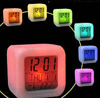 Годинник будильник із термометром, нічник, хамелеон