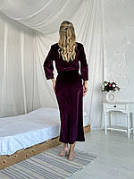 Длинный женский Велюровый халат на запах XB1, Бордовый, XL
