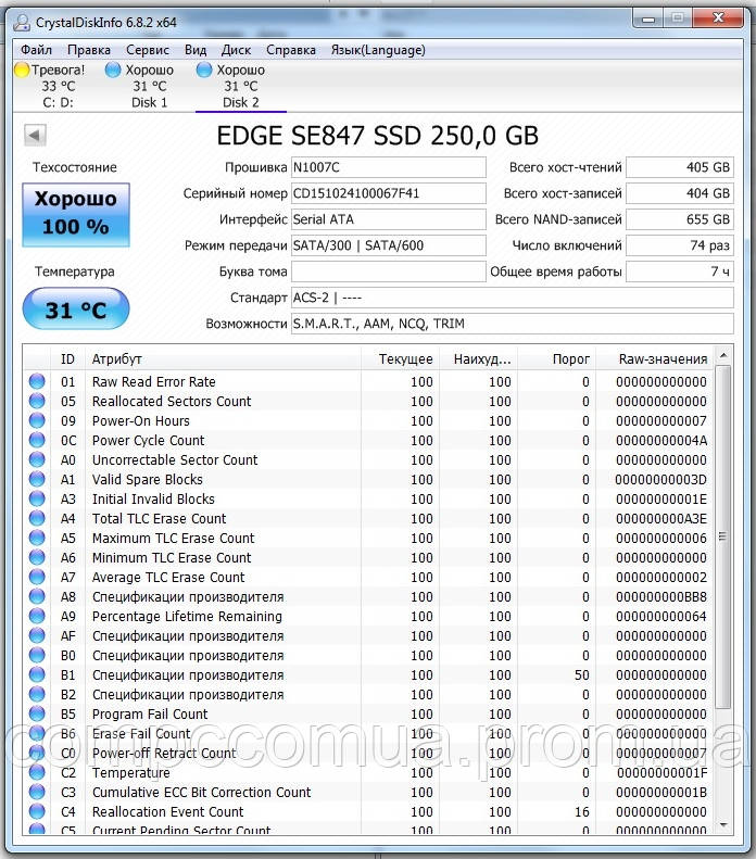 SSD EDGE SE847 250Gb 2.5" SATAIII - фото 4 - id-p379433366