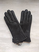 Женские кожаные перчатки из оленьей кожи, подкладка махра black