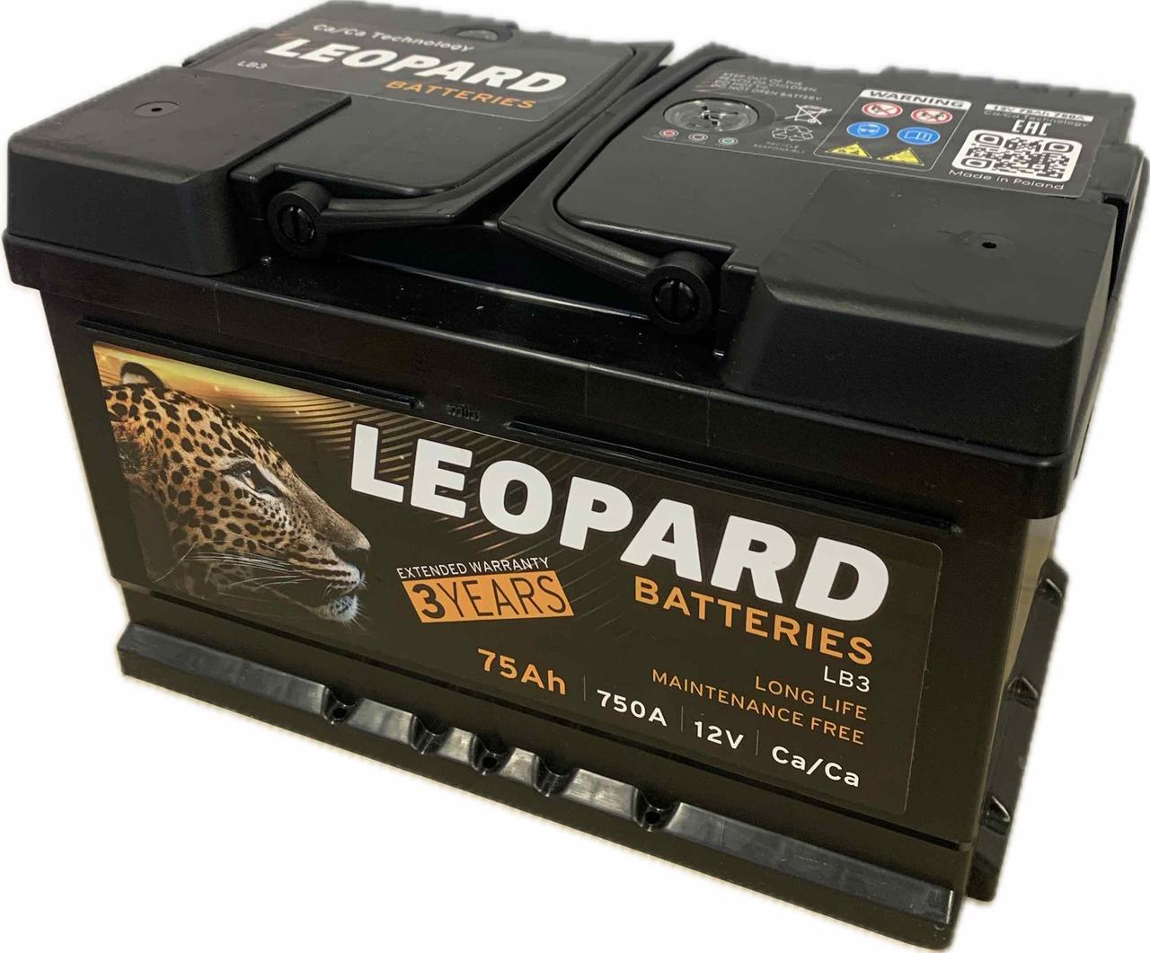 Акумулятор автомобільний LEOPARD 75 Ah (R+) (750A) LB3 (Poland)