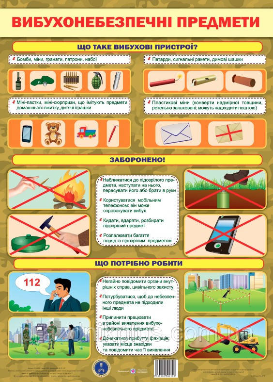 Плакат шкiльний: Вибухонебезпечні предмети