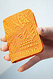 Обкладинка для ID паспорта жіноча шкіряна помаранчева з тисненням Карпати | Обкладинка на права, фото 5