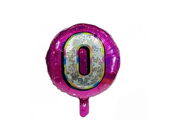 Фольгована кулька круг "Цифра 0" рожева 18"(45см) 1шт.