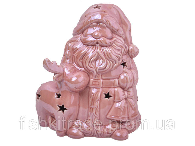 Фігурка декоративна з підсвічуванням Lefard Дід Мороз з оленем 919-262 16 см рожева l