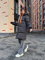 Жіноча зимова легка куртка пуховик із трикотажними манжетами чорна 42-46 розмір, довжина 100 см!, фото 3