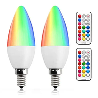 Декоративная RGB LED лампочка e14 ,Теплая белая , 6шт, 2 пульта