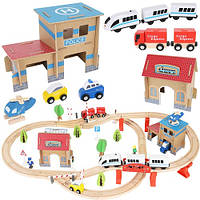 Детская игровая деревянная железная дорога - колея + машинки Kruzzel