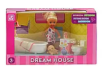 Кукла 899-130 высота 10 см, ванная комната, любимец, мебель, предметы декора, в коробке