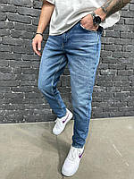 Мужские джинсы МОМ (синие) удобные свободная посадка классические джинсовые брюки без потертостей АY4004