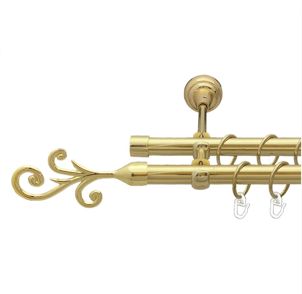 Карниз кований для штор подвійний Золото Фала 16мм діаметр гладка комплект, фото 1